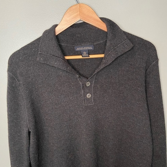 Banana Republic Extra Fine Italian Merino Wool Collared Sweater Elbow Patches - Picture 3 of 8